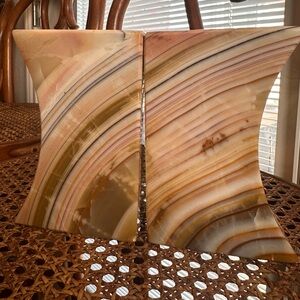 Set of 2 Pink/Earth Toned Marbled Onyx Bookends